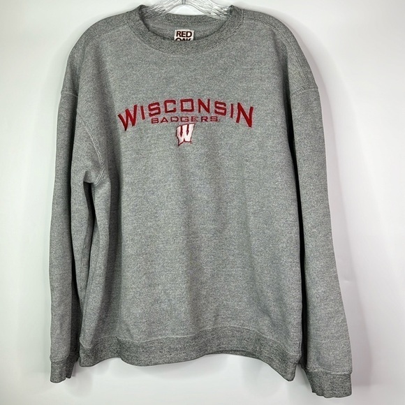 Vintage Red Oak Wisconsin Badgers Grew Crewneck Grunge Sweatshirt XL - Picture 1 of 13